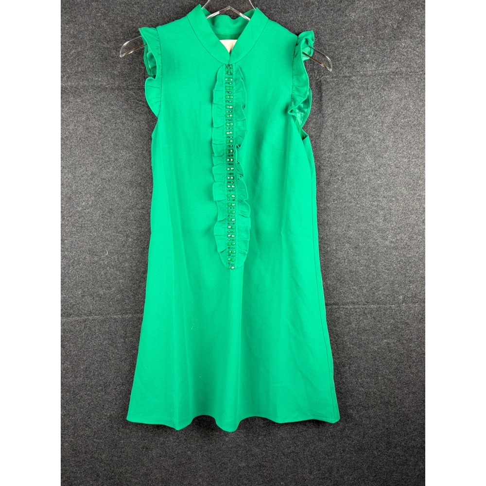 Lilly Pulitzer Adalee Shift Dress Fiddle Leaf Green Ruffle Pearl Size 2 NWT $198